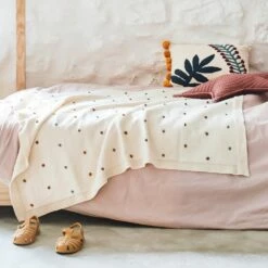 BULY - Plaid En Coton Bio Avec Pompons - Blanc écru - L80xl100cm -chambre à coucher Soldes Plaid Buly 27133408 A 2