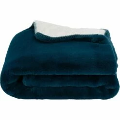 MARIUS - Couvre Lit Imitation Fourrure- Bleu Figuerolles 180x220cm