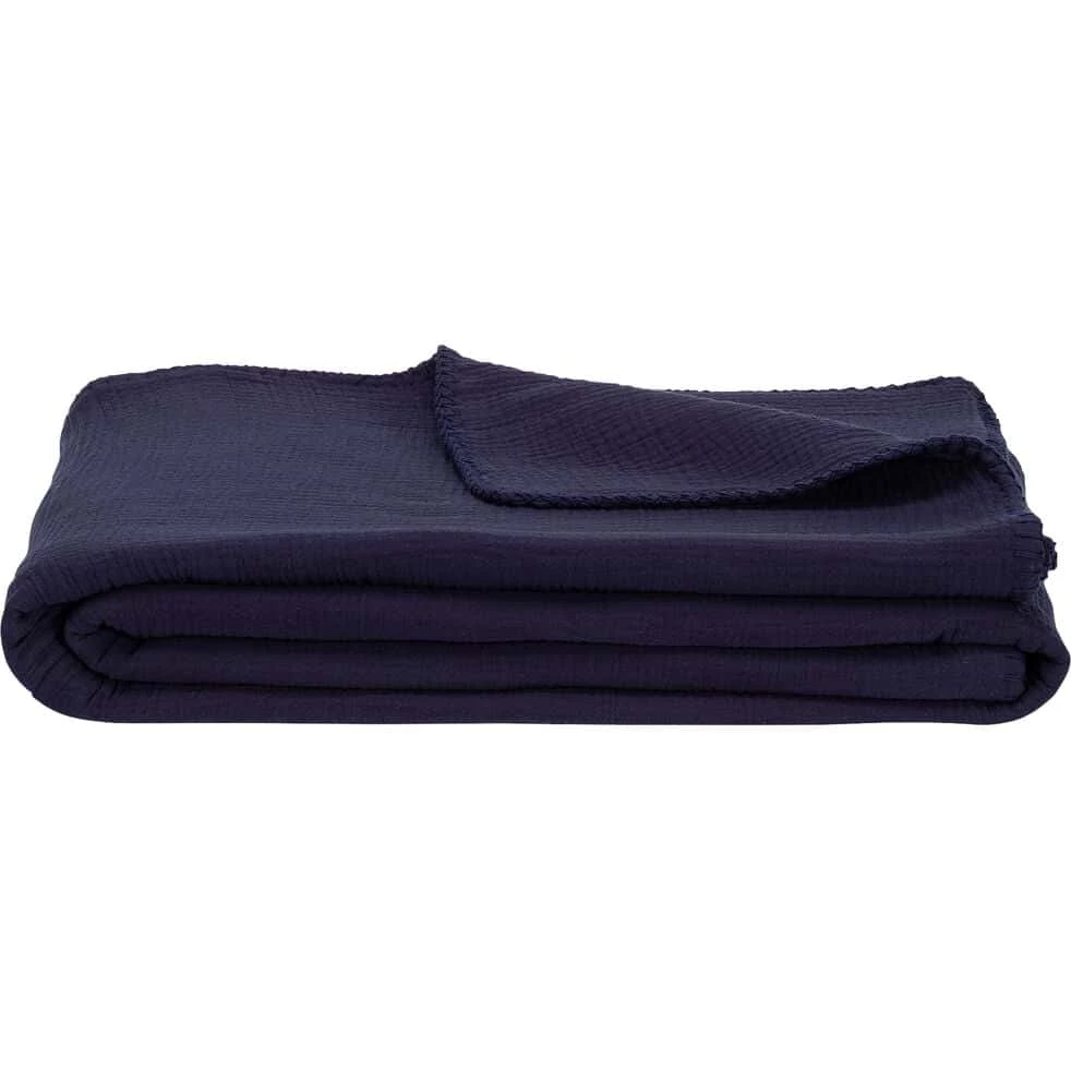 TESSALY - Couvre-lit En Gaze De Coton - Bleu Céou 180x230cm 3 TESSALY - Couvre-lit En Gaze De Coton - Bleu Céou 180x230cm