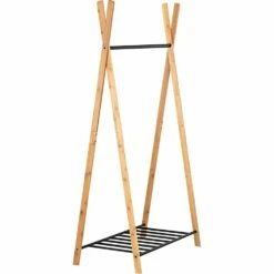 DORIAN - Penderie Ouverte à 2 étagères En Acier Et Bambou H173xL93cm - Noir -chambre à coucher Soldes Portant DORIAN 27316030 B 1