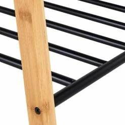 DORIAN - Penderie Ouverte à 2 étagères En Acier Et Bambou H173xL93cm - Noir -chambre à coucher Soldes Portant DORIAN 27316030 Z 2