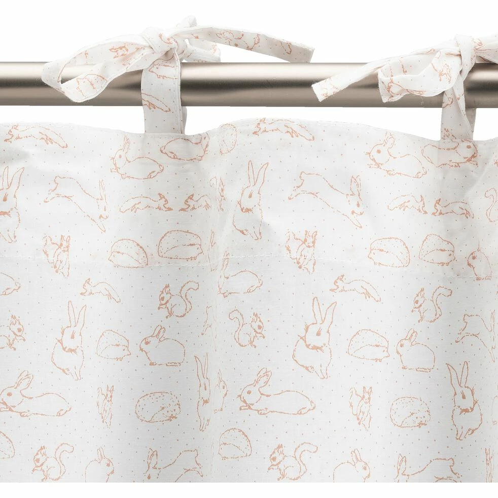 BESTIAIRE - Rideau à Nouettes En Coton - Blanc Avec Imprimé Rose Salina - 140x250cm 4 BESTIAIRE - Rideau à Nouettes En Coton - Blanc Avec Imprimé Rose Salina - 140x250cm – Image 2