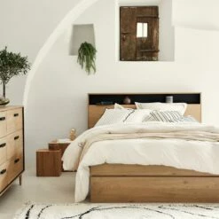 SALVA - Lit Effet Chêne - Bois Clair 140x200cm -chambre à coucher Soldes SALVA 26841502 A 1