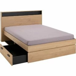 SALVA - Lit Effet Chêne - Bois Clair 140x200cm -chambre à coucher Soldes SALVA 26841502 G 2