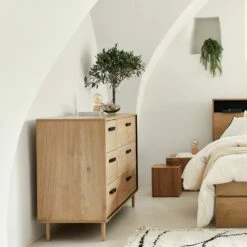 SALVA - Commode 6 Tiroirs Effet Chêne - Bois Clair -chambre à coucher Soldes SALVA 26906881 A 1