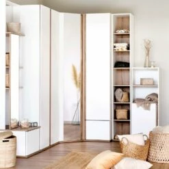 NESTOR - Armoire De Dressing 2 Portes Battantes En Bois Effet Chêne - Blanc H235xL100cm 17 NESTOR - Armoire De Dressing 2 Portes Battantes En Bois Effet Chêne - Blanc H235xL100cm -chambre à coucher Soldes dressing NESTOR 27017074 A 1