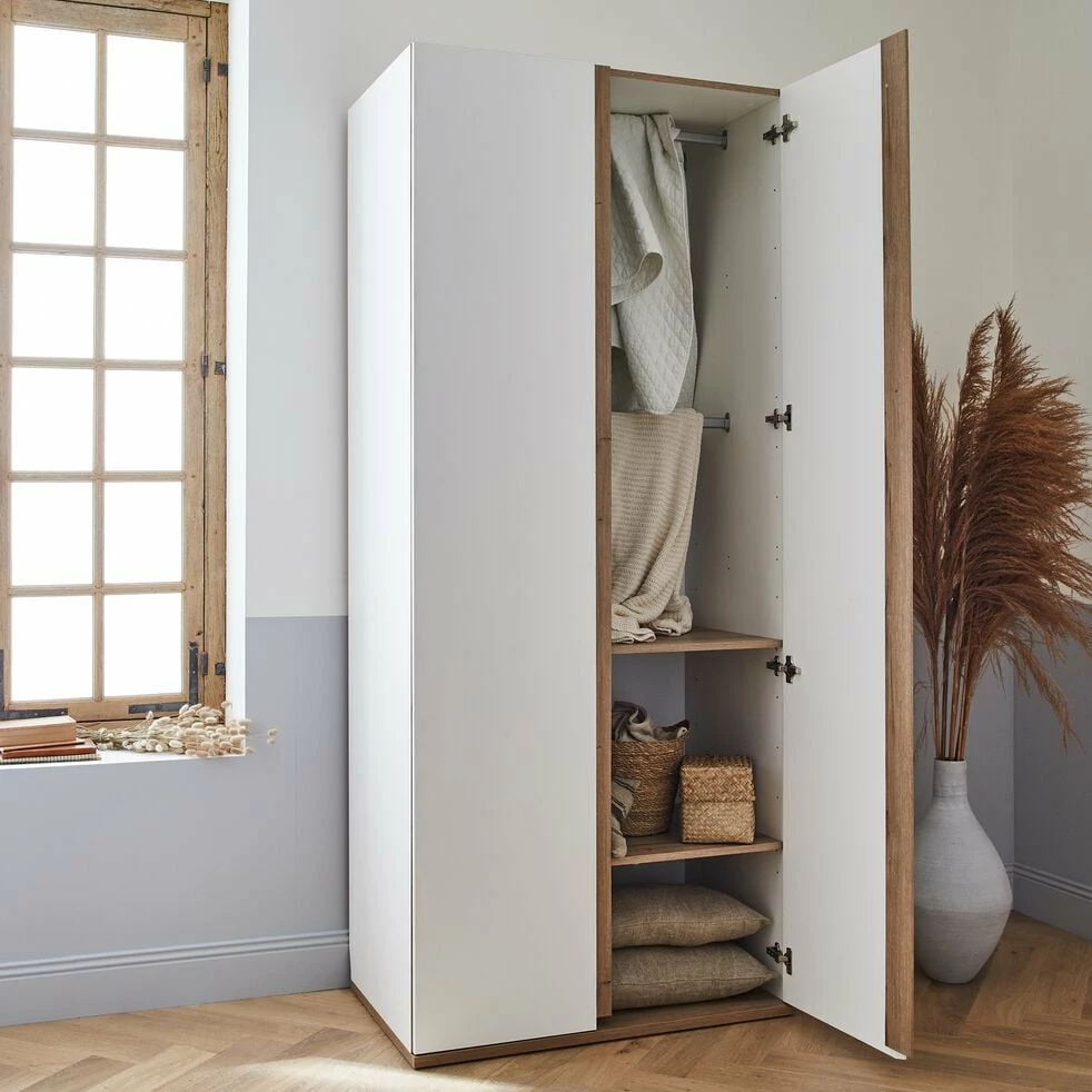 NESTOR - Armoire De Dressing 2 Portes Battantes En Bois Effet Chêne - Blanc H235xL100cm 3 NESTOR - Armoire De Dressing 2 Portes Battantes En Bois Effet Chêne - Blanc H235xL100cm