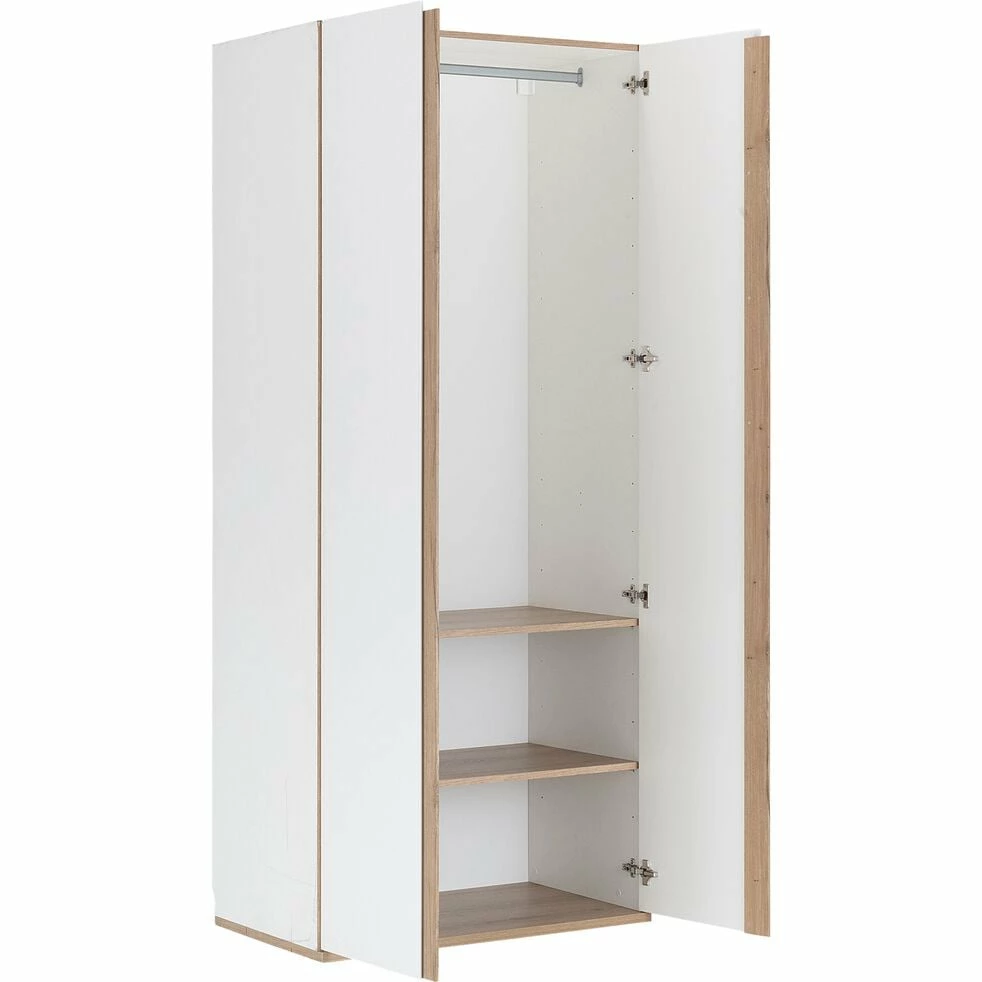 NESTOR - Armoire De Dressing 2 Portes Battantes En Bois Effet Chêne - Blanc H235xL100cm 5 NESTOR - Armoire De Dressing 2 Portes Battantes En Bois Effet Chêne - Blanc H235xL100cm – Image 3