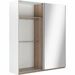NESTOR - Armoire Dressing Avec 2 Portes Coulissantes En Bois Effet Chêne - Blanc H235cm 13 NESTOR - Armoire Dressing Avec 2 Portes Coulissantes En Bois Effet Chêne - Blanc H235cm -chambre à coucher Soldes dressing NESTOR 27021477 B 1