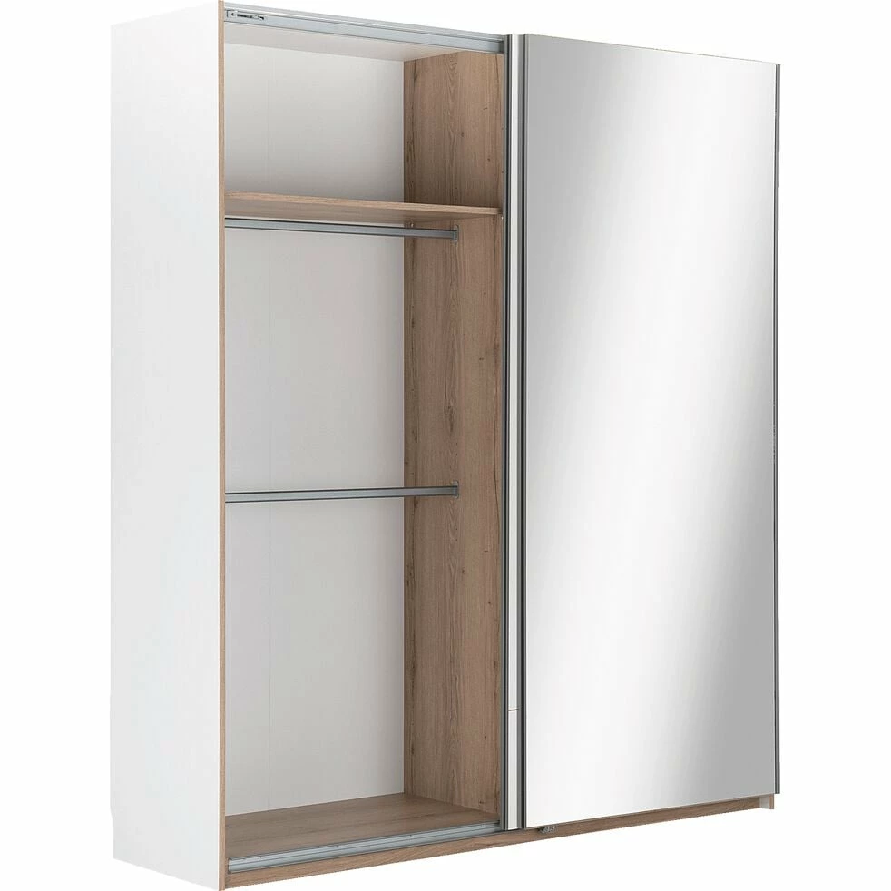 NESTOR - Armoire Dressing Avec 2 Portes Coulissantes En Bois Effet Chêne - Blanc H235cm 4 NESTOR - Armoire Dressing Avec 2 Portes Coulissantes En Bois Effet Chêne - Blanc H235cm – Image 2