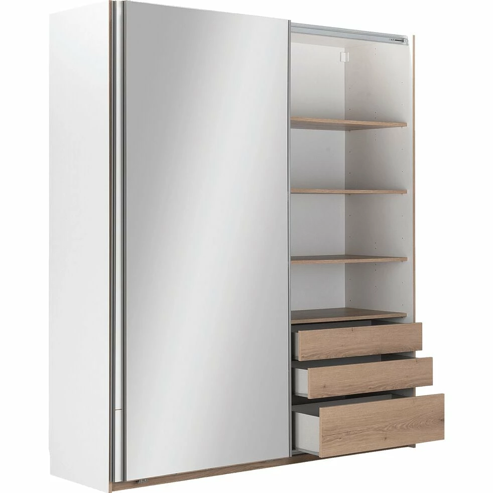 NESTOR - Armoire Dressing Avec 2 Portes Coulissantes En Bois Effet Chêne - Blanc H235cm 5 NESTOR - Armoire Dressing Avec 2 Portes Coulissantes En Bois Effet Chêne - Blanc H235cm – Image 3