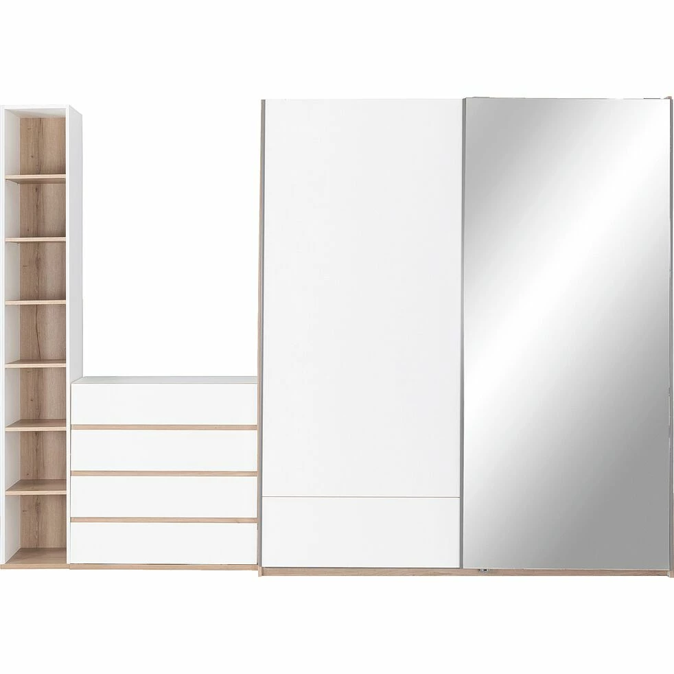 NESTOR - Armoire Dressing Avec 2 Portes Coulissantes En Bois Effet Chêne - Blanc H235cm 11 NESTOR - Armoire Dressing Avec 2 Portes Coulissantes En Bois Effet Chêne - Blanc H235cm – Image 9