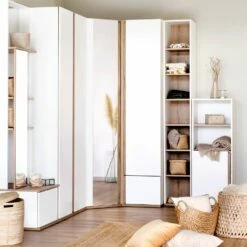 NESTOR - Armoire Dressing Avec 1 Porte Et 1 Tiroir En Bois Effet Chêne - Blanc H235XL50cm